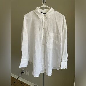 NWT Zara White Linen Button Down Size M